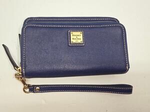 Dooney and Burke Blue Saffiano Folded Zip Italian Leather Wristlet